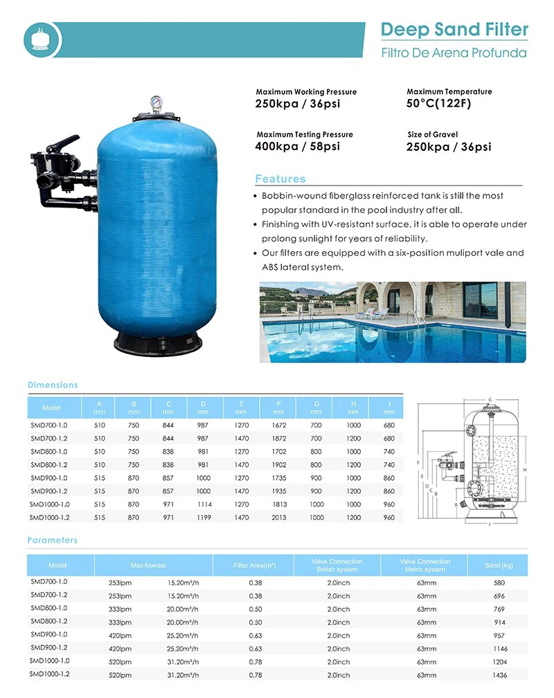 Swimming Pool Obbin-wound Fiberglass Deep Bed Sand Filter