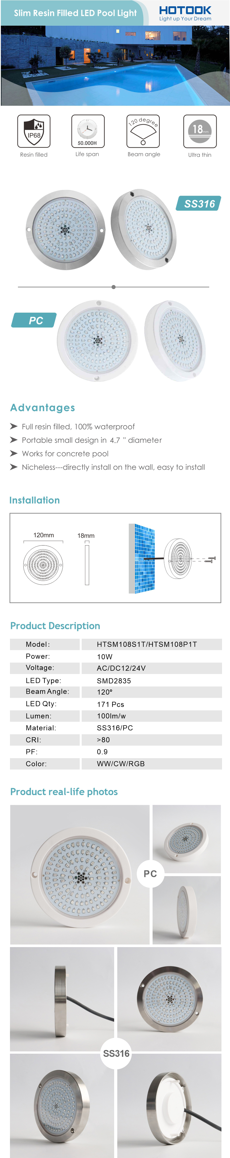 Wall Mounted D120MM PC 18MM Underwater Led Swimming Pool Light